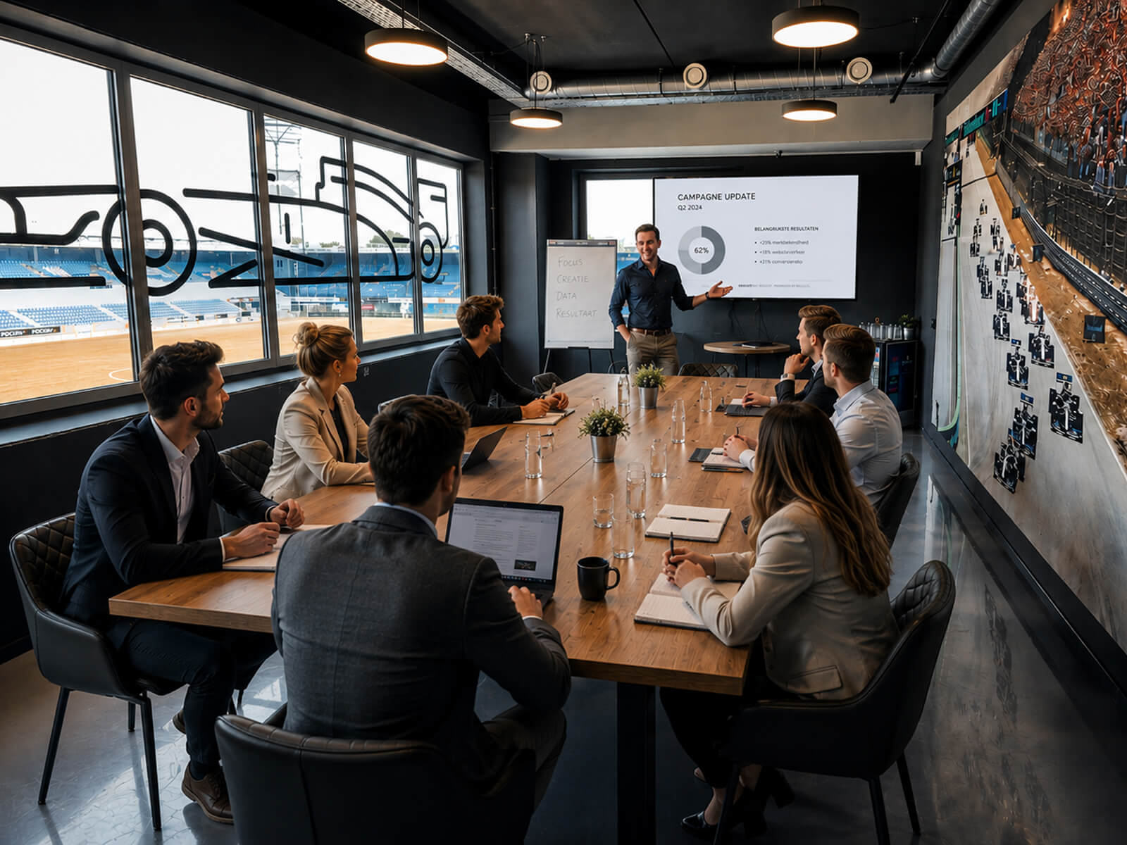 De boardroom met uitzicht over het veld bij Racesquare Zwolle